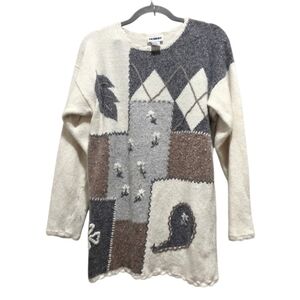 Vintage Erika Patchwork Argyle Paisley Floral Tunic Sweater Silk Blend Medium